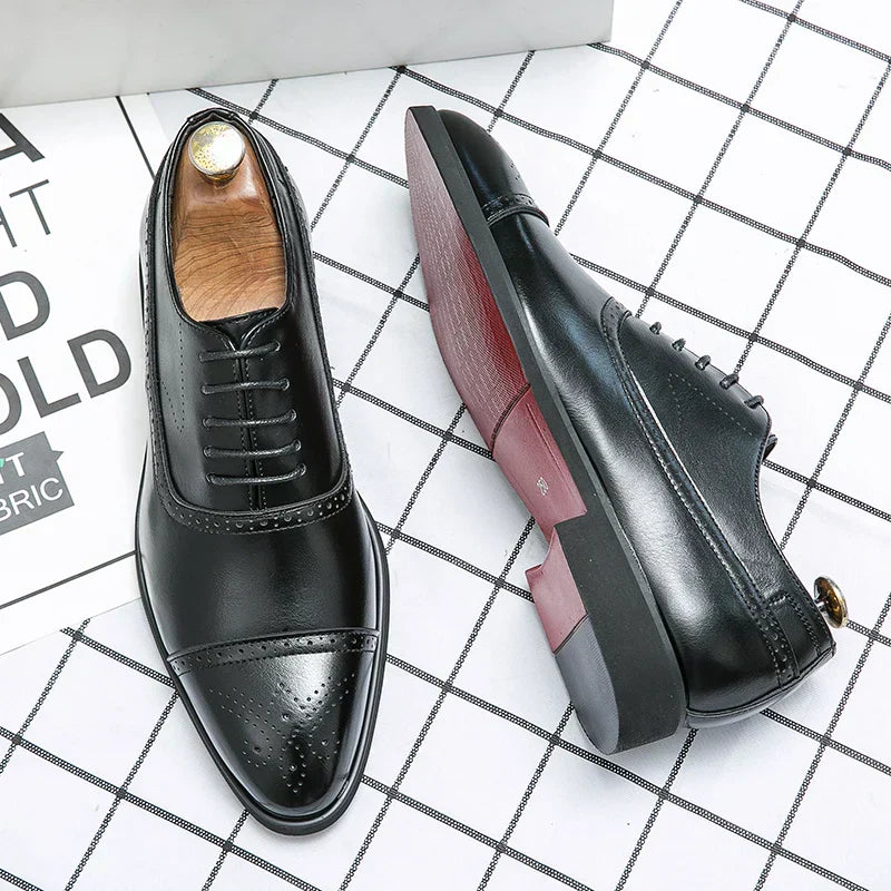 Men's Lace-Up Dress Shoes Perforated Toe - Fashinoza