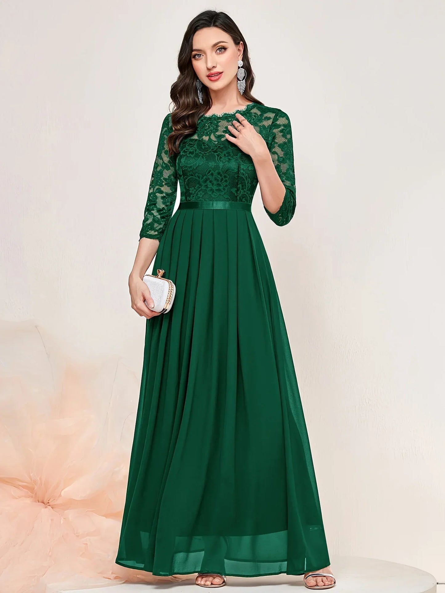 Women's Lace Formal Evening Dress Quarter Sleeve