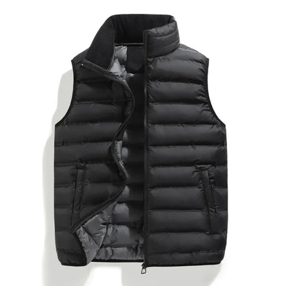 Men's Down Vest Sleeveless Zipper Windproof Solid Black