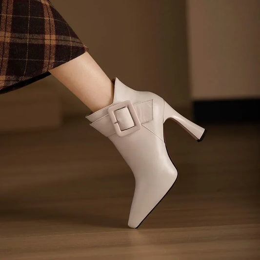 Women's Buckle Heel Boots - Fashinoza