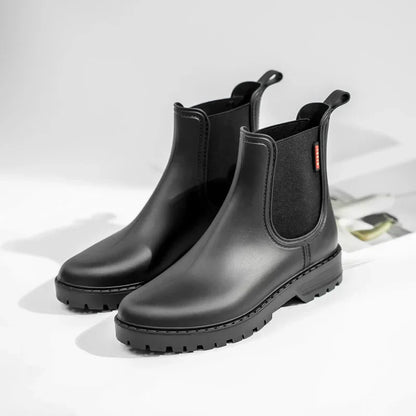 Women's Chelsea Rain Boots Waterproof Rubber Sole Black