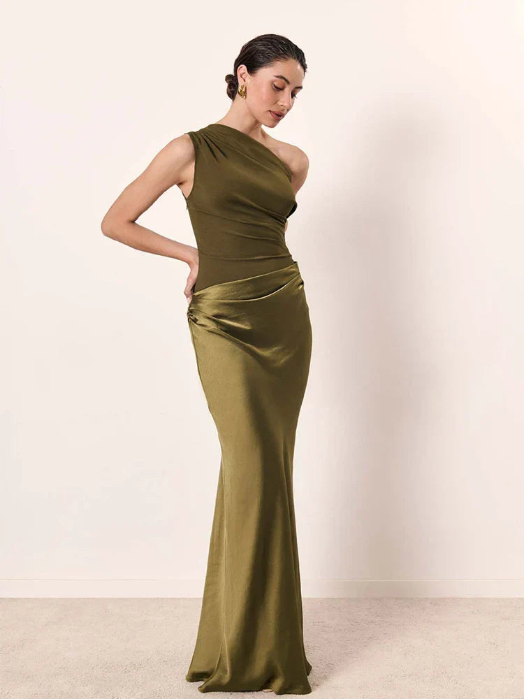 One-Shoulder Draped Maxi Dress