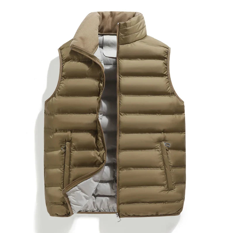 Men's Down Vest Sleeveless Zipper Windproof Solid Black