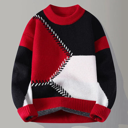 Colorblock Stitch Knit Sweater
