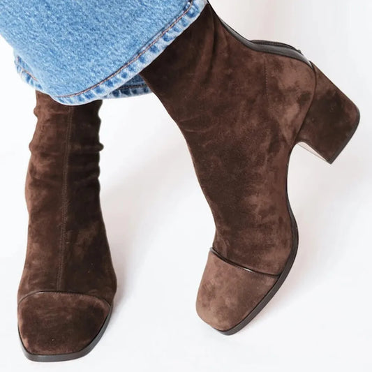 Women's Square Toe Heeled Boots - Fashinoza