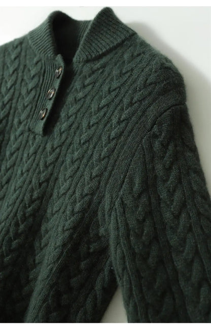 Cable-Knit Button Collar Sweater