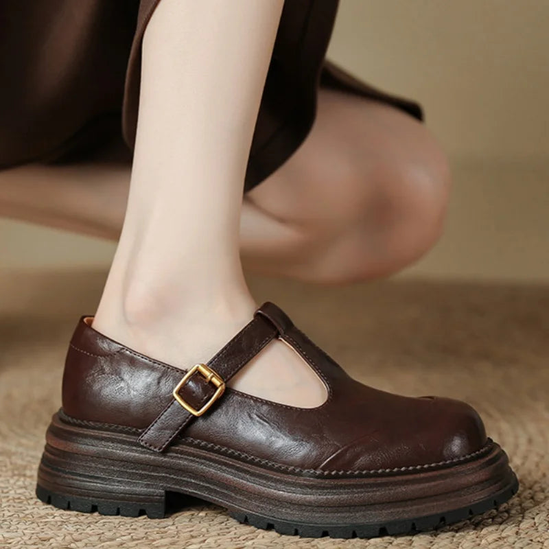 Women's T-Bar Mary Jane Round Toe Shoes Low Heel