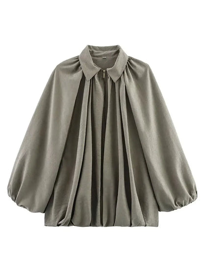 Women's Bomber Jacket Loose Fit Zip Front Long Sleeve Casual