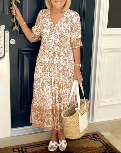 Women's Midi Boho Dress Short Sleeve Loose Fit