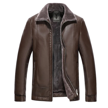 Men's Leather Motorcycle Jacket Fleece Lined Warm Winter Coat