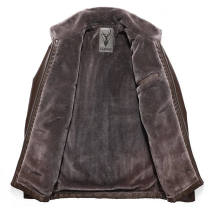 Men's Leather Motorcycle Jacket Fleece Lined Warm Winter Coat