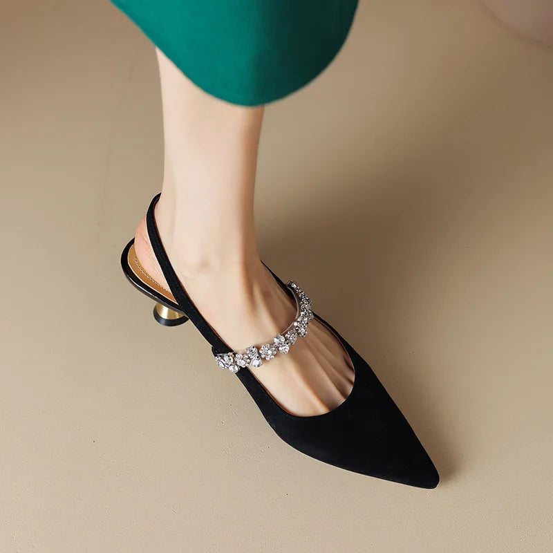 Women's Pointed Toe Pumps Crystal Slingback Heels