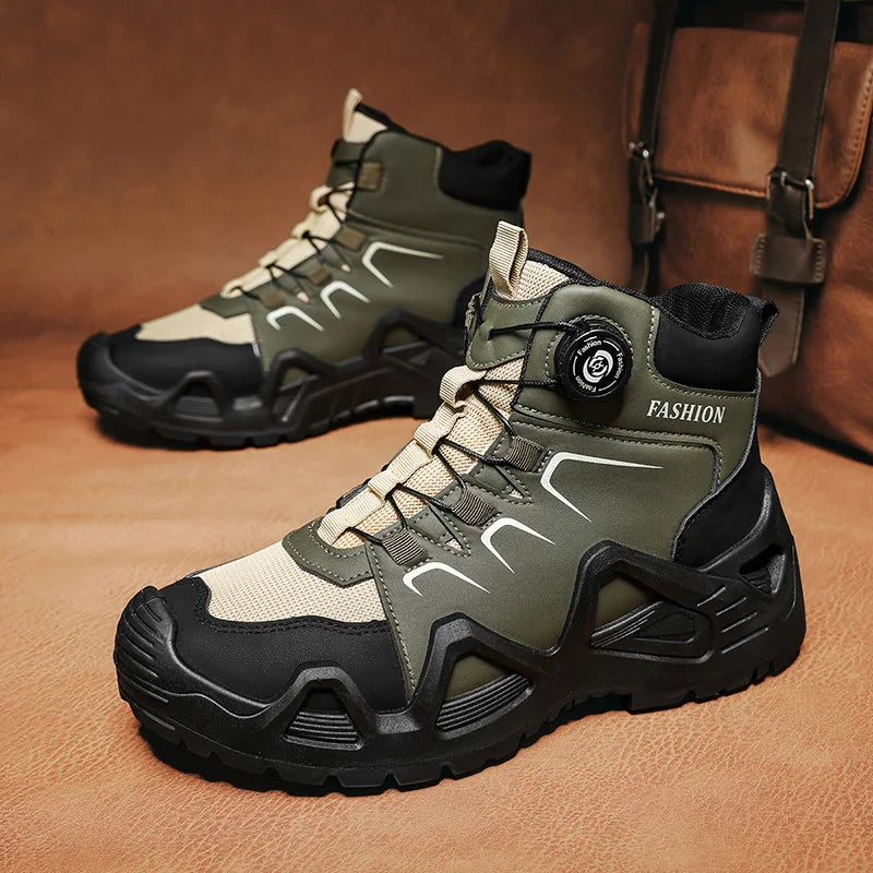 Men’s Waterproof Outdoor Hiking Boots with Microfiber Leather and Rotating Buckle Closure