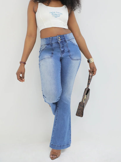 Women's Light Blue Flare Jeans Stretch Fabric