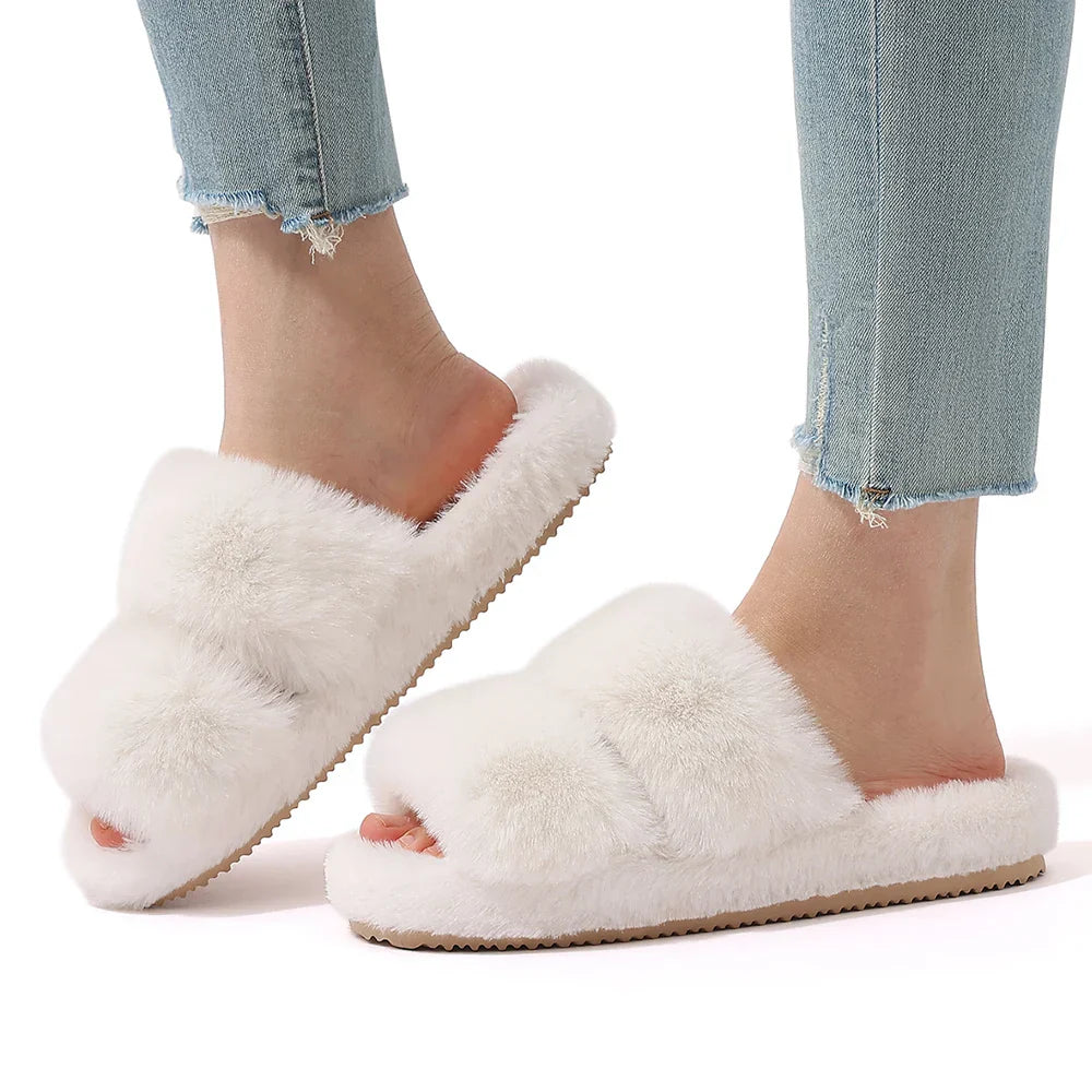 Women's Open Toe Slippers Plush Adjustable Strap Soft Sole