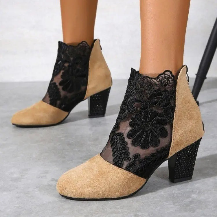 Women's Lacy High Heel Mesh Boots - Fashinoza