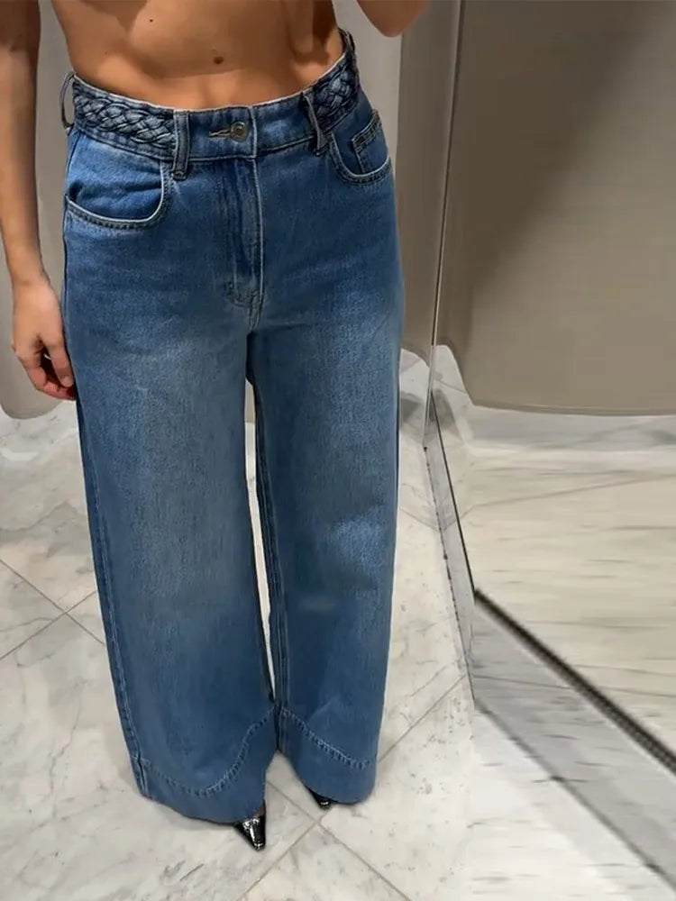 Women's Wide Leg Denim Trousers Low Waist Blue