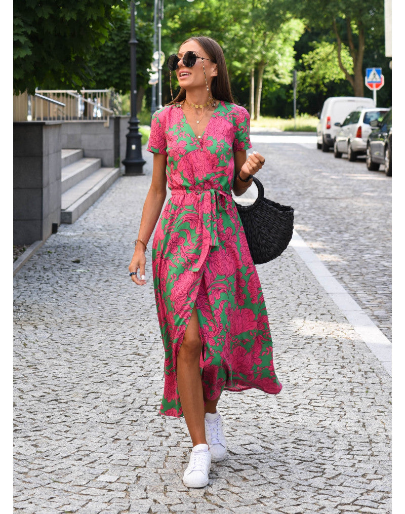 Women's Floral Short Sleeve Dress - Fashinoza
