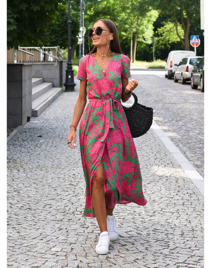 Women's Floral Short Sleeve Dress - Fashinoza