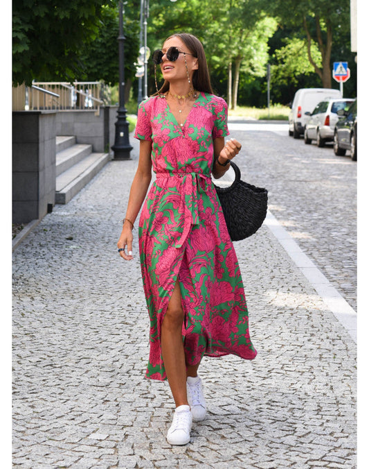 Women's Floral Short Sleeve Dress - Fashinoza