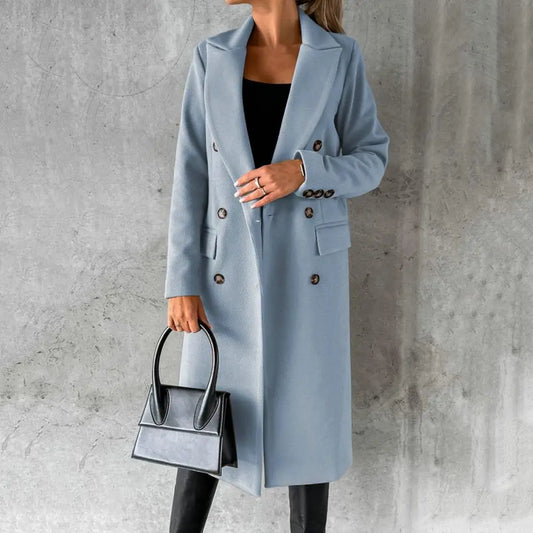 Women's Double-Breasted Trench Coat Long Button Cuffs - Fashinoza