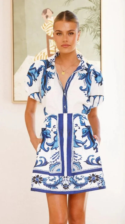 Women's Floral Mini Dress Puff Sleeve