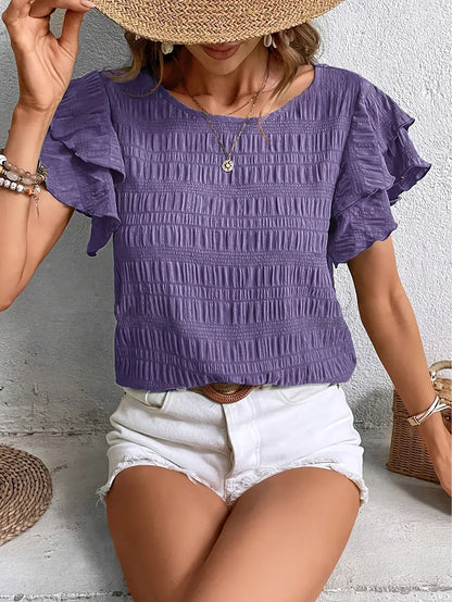 Women's Ruffle Sleeve Blouse Smocked