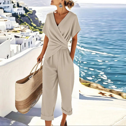 Isabel | Women’s Casual Short Sleeve V Neck Jumpsuit