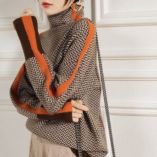 Women's Herringbone Turtleneck Sweater