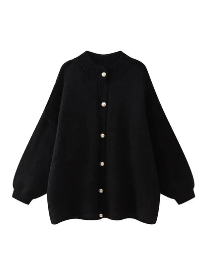 Women's Bat Sleeve Cardigan Open Front Lapel Black
