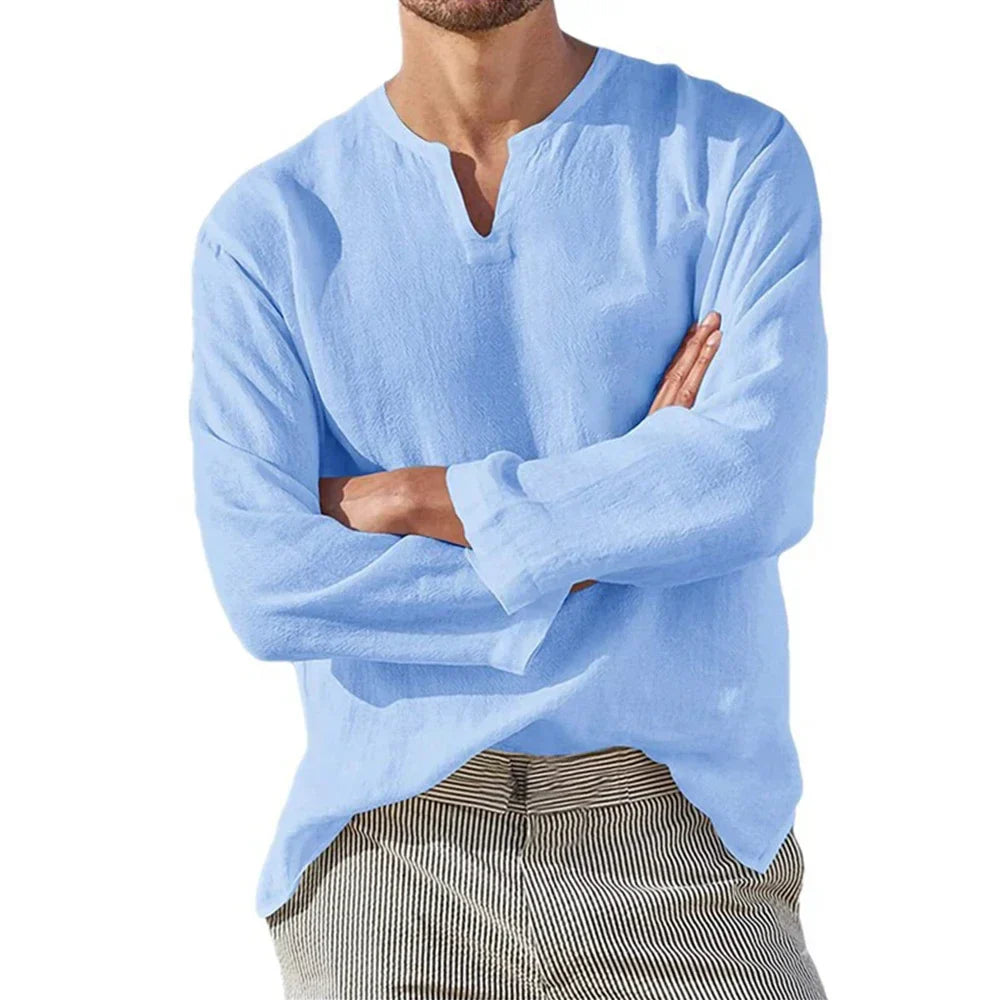 Linen Long Sleeve Shirt - 
Fashinoza