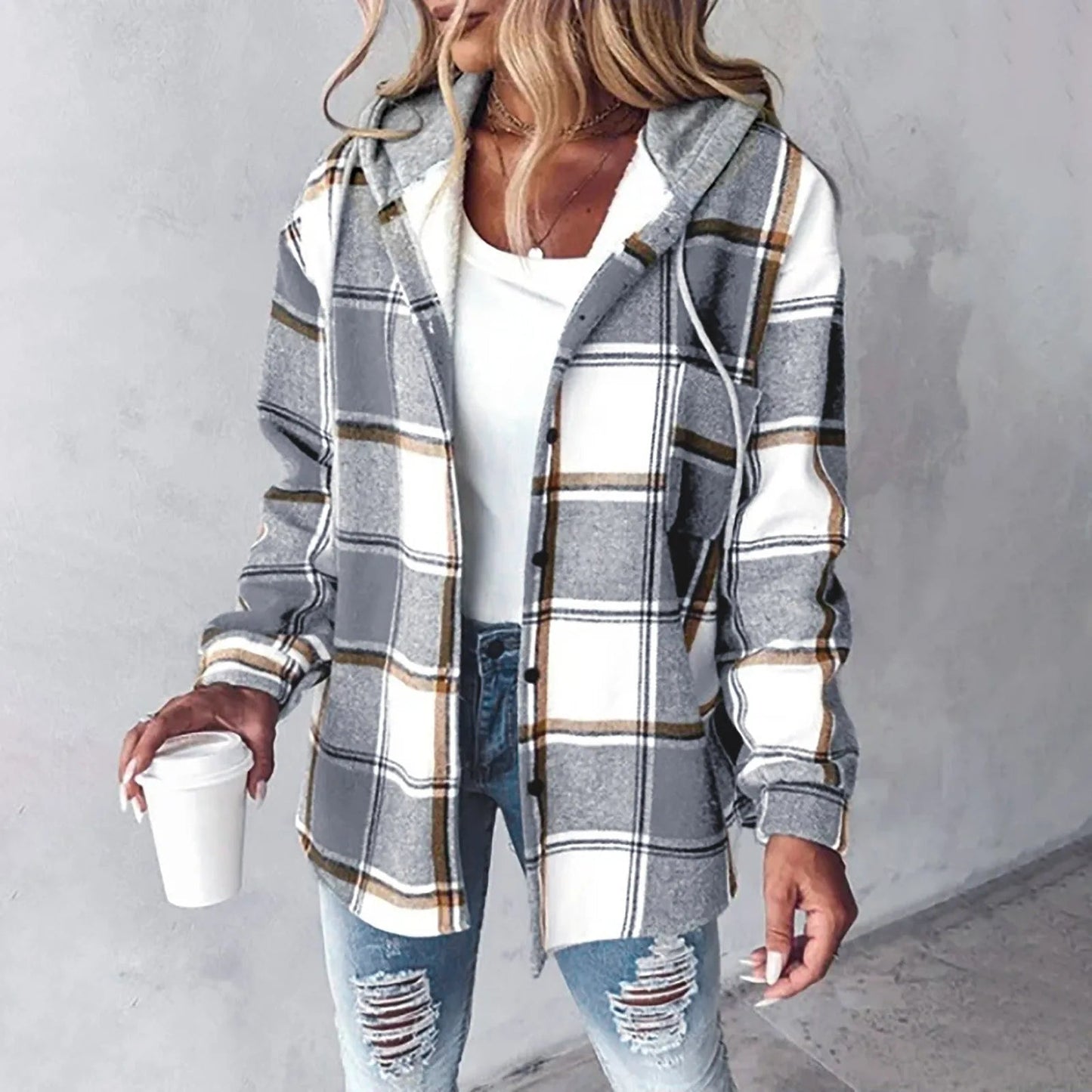 Women's Plaid Hooded Cardigan