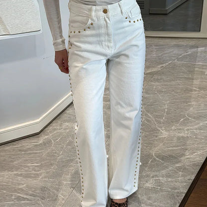 Women's High Waist White Denim Jeans Loose Fit