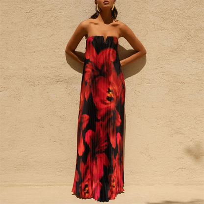 Women's Pleated Maxi Dress Floral Print
