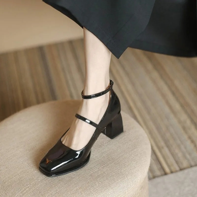 Celeste Women's Block Heel Mary Jane Pumps Square Toe Ankle Strap