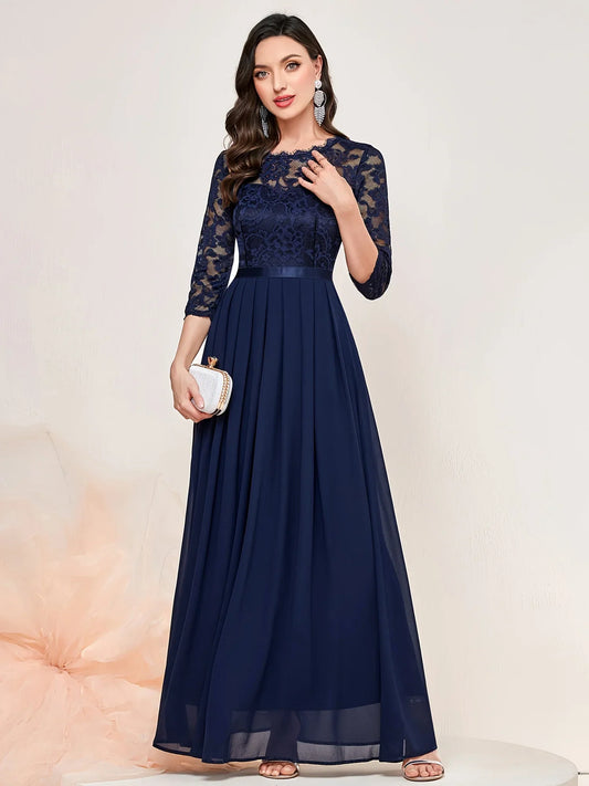 Women's Lace Formal Evening Dress Quarter Sleeve - Fashinoza