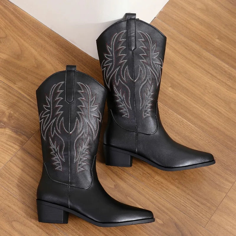 Women's Western Embroidery Boots Pointed Toe