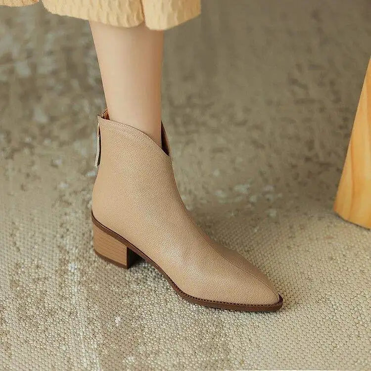 Women's Pointed Ankle Boots Slip On Heel