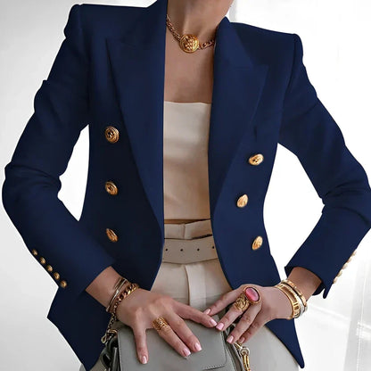 Women's Double-Breasted Blazer Gold Buttons