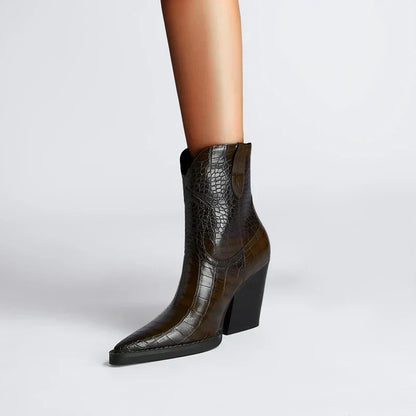 Women's Ankle Boots Croc Embossed