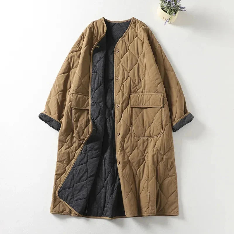 Women's Quilted Mid-Thigh Coat Relaxed Fit - 
Fashinoza