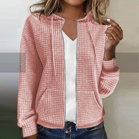 Women's Quilted Hooded Jacket Zip Front Regular Fit - Fashinoza