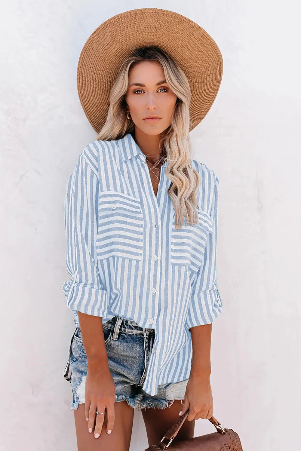 Grace | Women Summer Striped Button Down Blouse