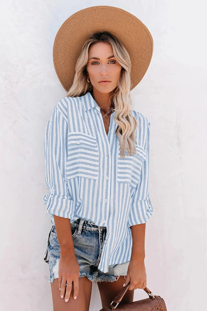 Grace | Women Summer Striped Button Down Blouse