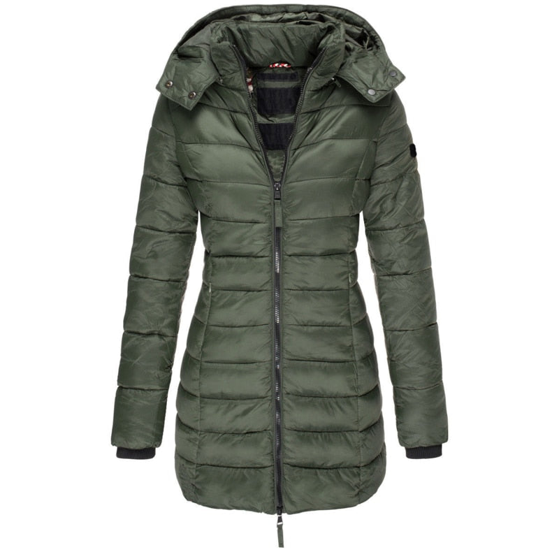 Women's Down Filled Winter Parka Coat Long Hooded Waterproof Black