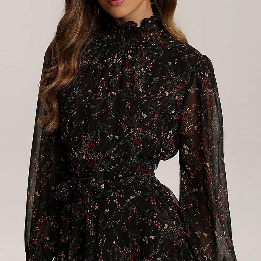 Women's Floral Mini Dress Ruffle Sleeves