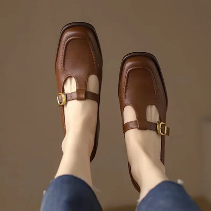 Women's T-Strap Mary Jane Square Toe Low Heel Shoes