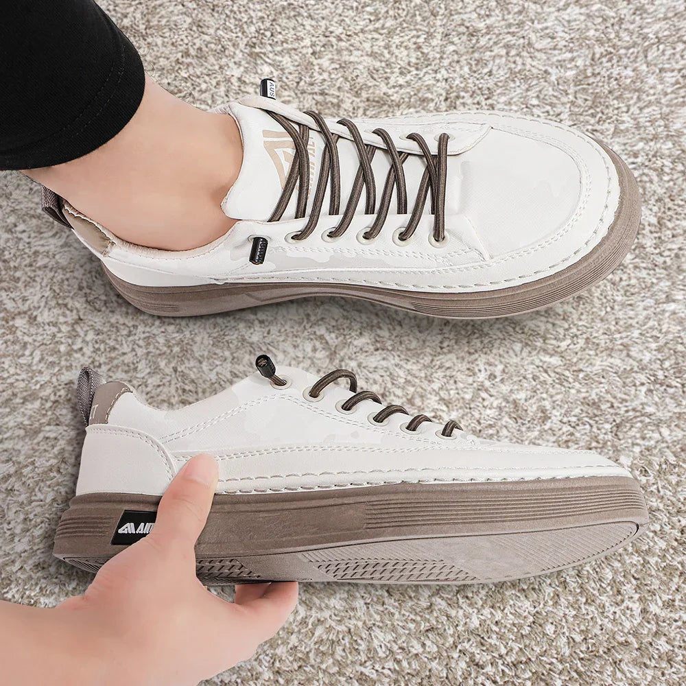 Men's Platform Skate Sneakers Lace-Up Contrast Sole Black - Fashinoza