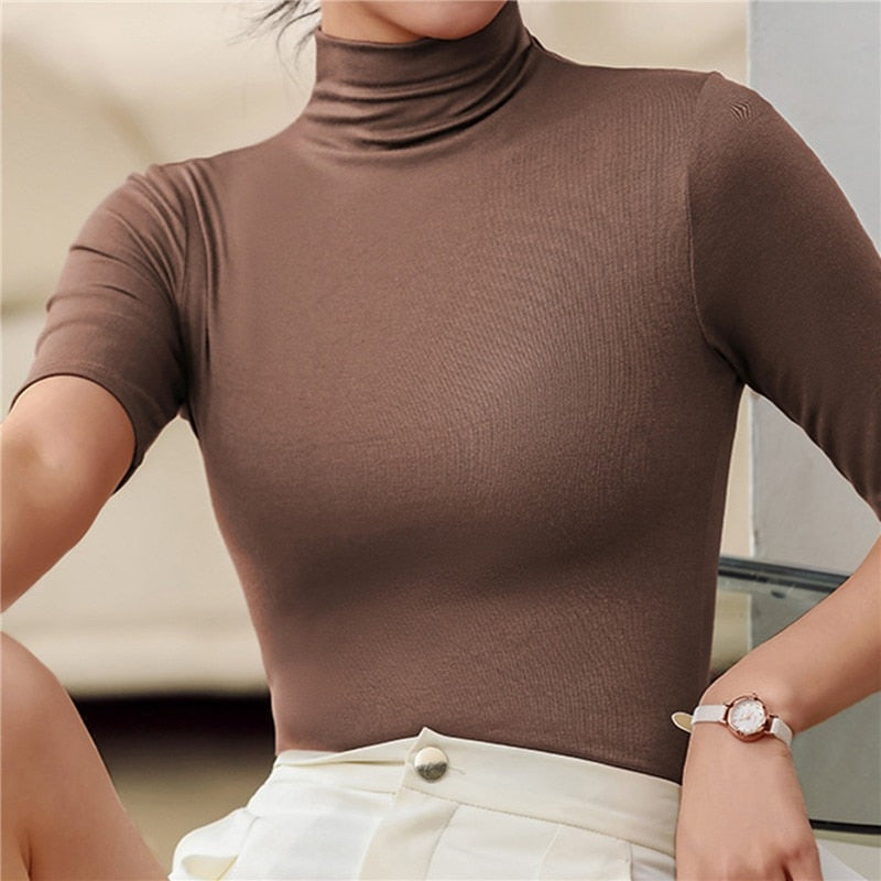 Women's Short-Sleeve Mock Neck Knit - 
Fashinoza