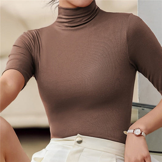 Women's Short-Sleeve Mock Neck Knit - 
Fashinoza